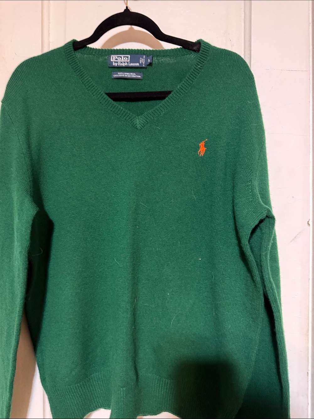 Polo by Ralph Lauren Green V-Neck Sweater with Orange Pony